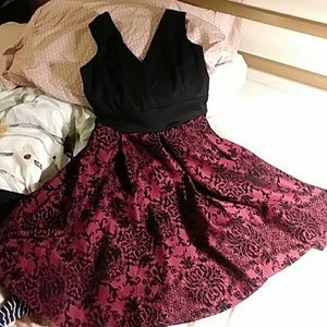 Burgundy and Black V-Neck Dress